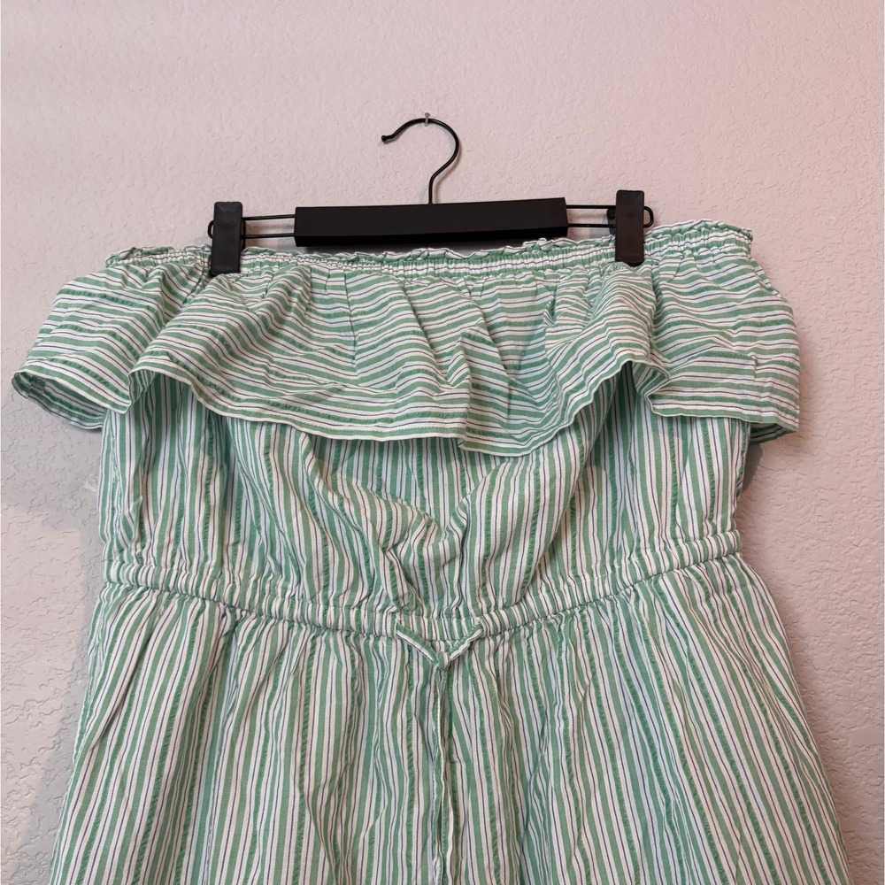 American Eagle Green White Striped Strapless Ruffle Mini Dress Boho XL - Picture 4 of 7
